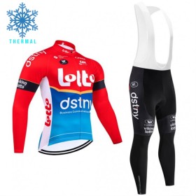 Cykeltøj Langærmet + Bib Cykelbukser Vinter 2024 Lotto Dstny Rød